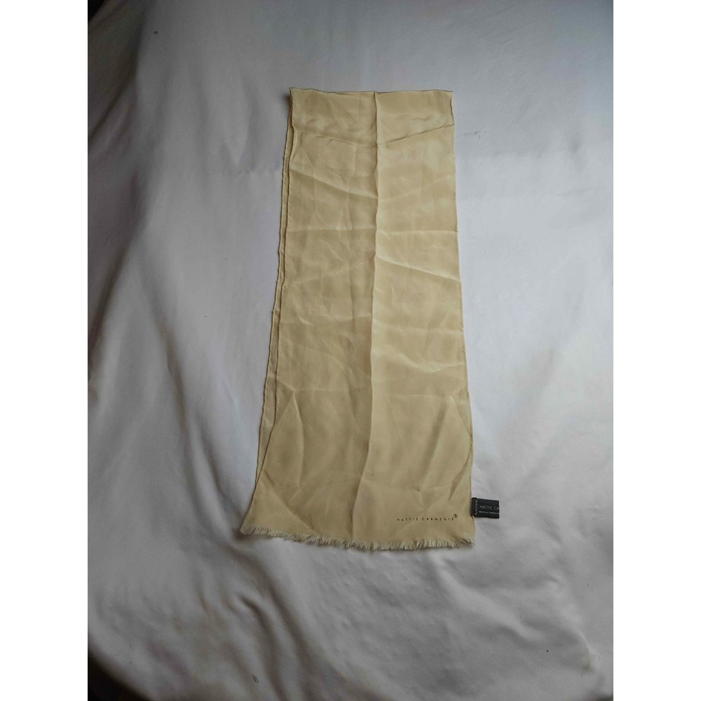 Hattie Carnegie Vintage Cream Silk Fringe Scarf Rectangular Wrap Accessory